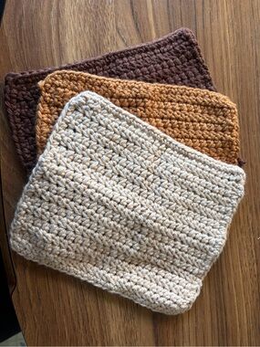 Handmade Crocheted Washcloths in Neutral Trio